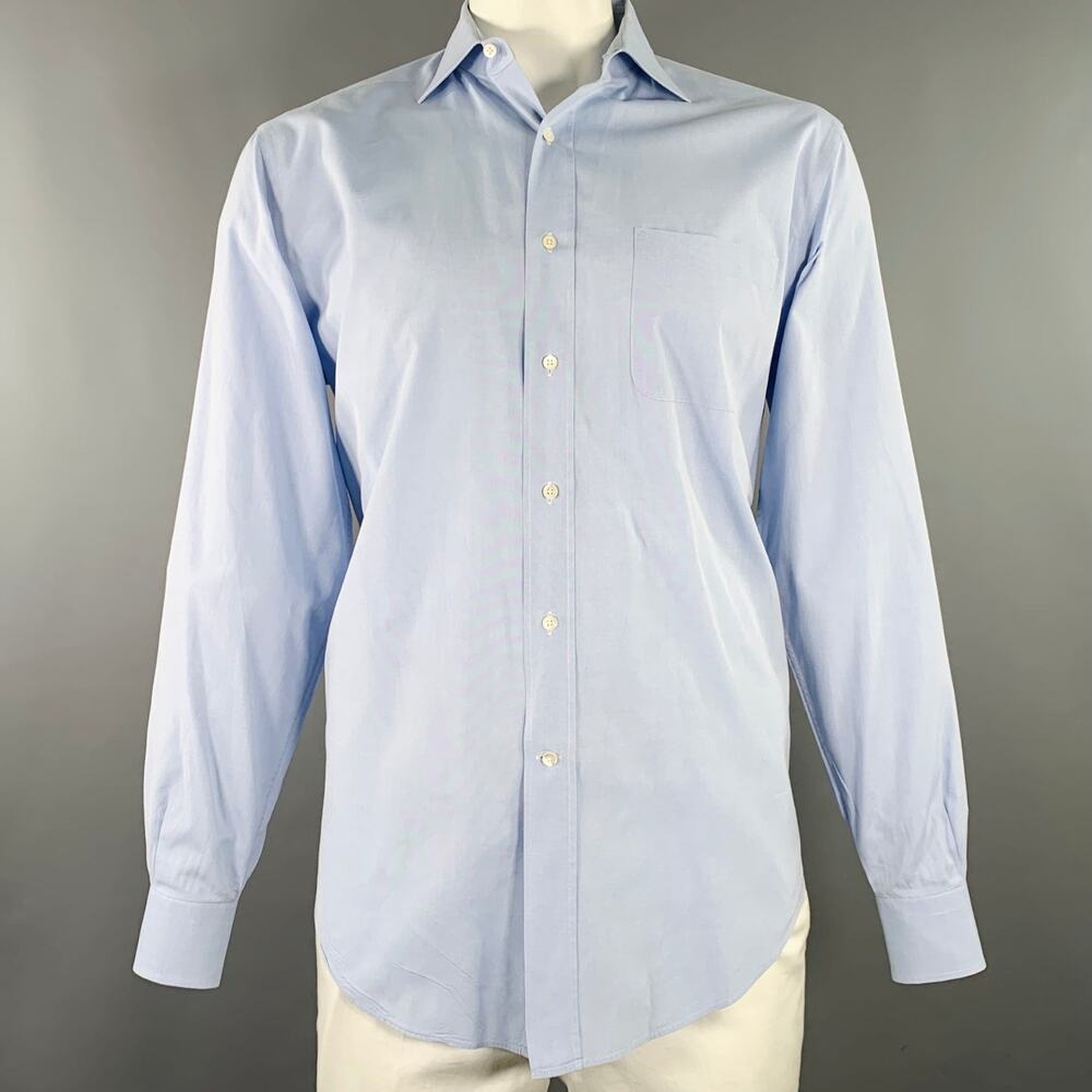 BREUER Size L Blue Cotton One Pocket Long Sleeve Shirt